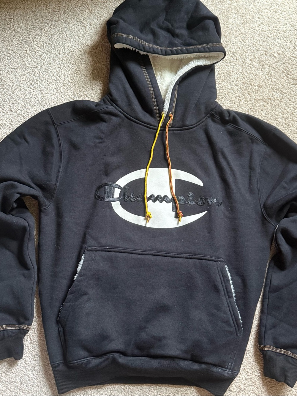 Champion x Timberland sherpa lined black hoodie Small
